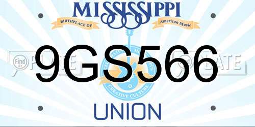 9GS566 Mississippi License Plate