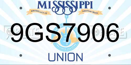 9GS7906 Mississippi License Plate