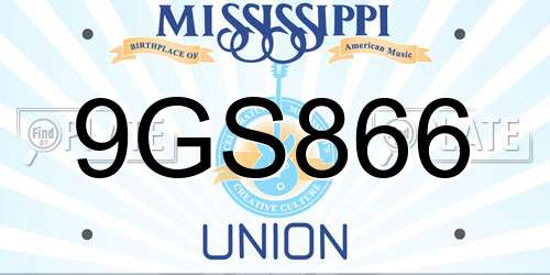 9GS866 Mississippi License Plate