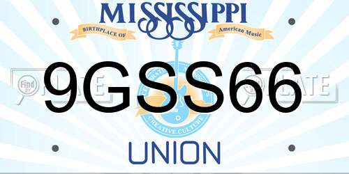 9GSS66 Mississippi License Plate