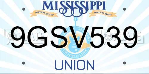 9GSV539 Mississippi License Plate