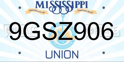9GSZ906 Mississippi License Plate