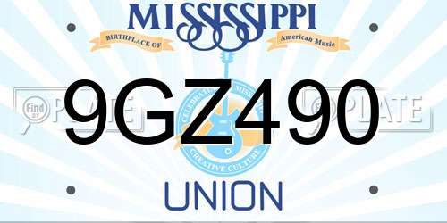 9GZ490 Mississippi License Plate