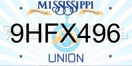 9HFX496 Mississippi License Plate