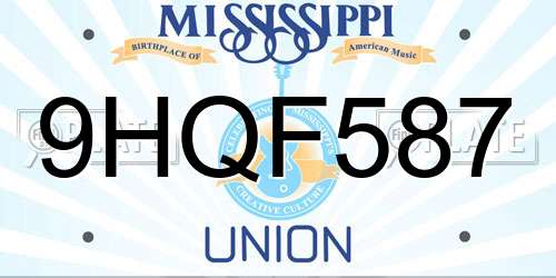 9HQF587 Mississippi License Plate