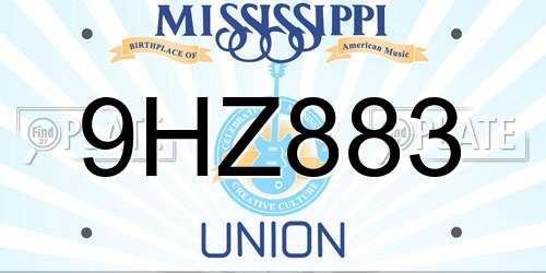 9HZ883 Mississippi License Plate