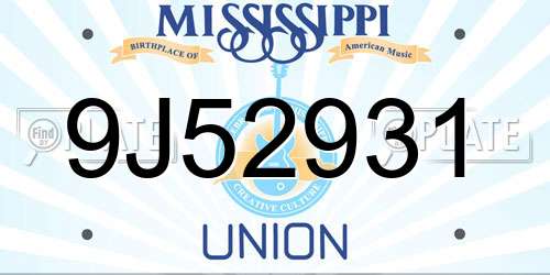 9J52931 Mississippi License Plate
