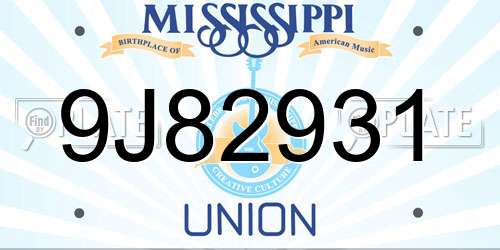 9J82931 Mississippi License Plate
