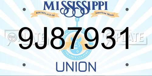 9J87931 Mississippi License Plate