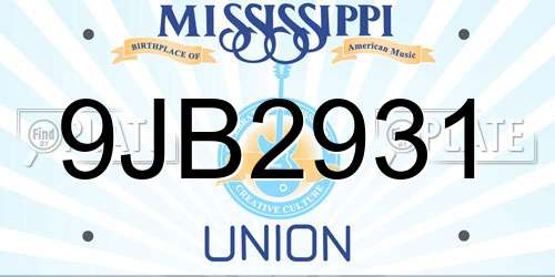 9JB2931 Mississippi License Plate