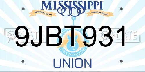 9JBT931 Mississippi License Plate