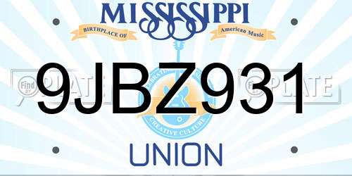 9JBZ931 Mississippi License Plate