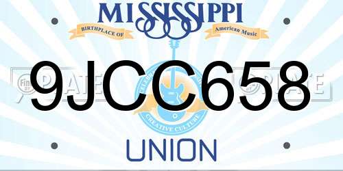 9JCC658 Mississippi License Plate