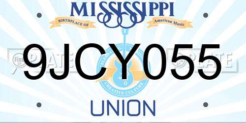 9JCY055 Mississippi License Plate