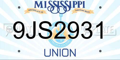 9JS2931 Mississippi License Plate
