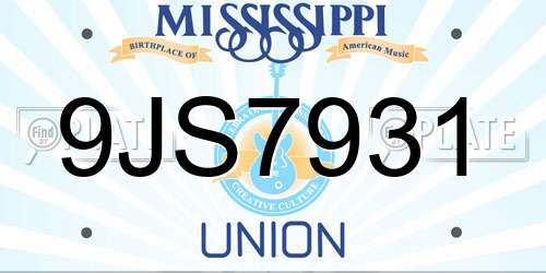 9JS7931 Mississippi License Plate