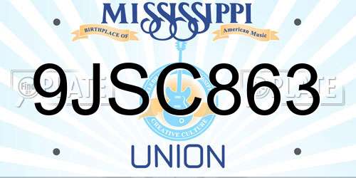 9JSC863 Mississippi License Plate