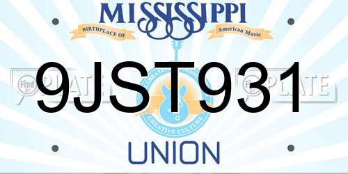 9JST931 Mississippi License Plate