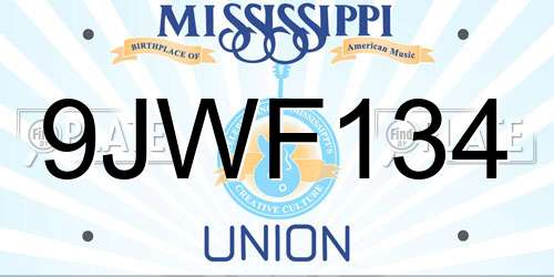 9JWF134 Mississippi License Plate