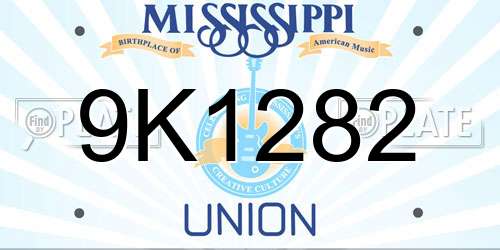 9K1282 Mississippi License Plate
