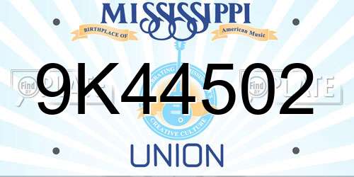 9K44502 Mississippi License Plate