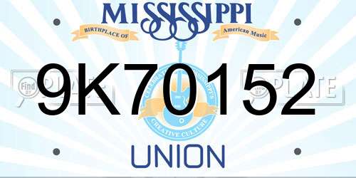 9K70152 Mississippi License Plate