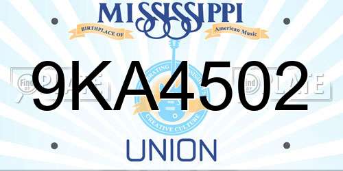 9KA4502 Mississippi License Plate