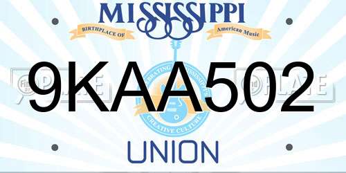 9KAA502 Mississippi License Plate