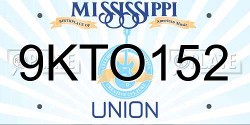 9KTO152 Mississippi License Plate