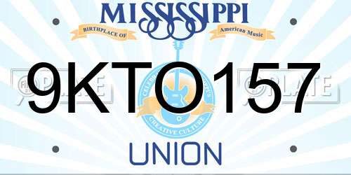9KTO157 Mississippi License Plate