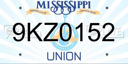 9KZ0152 Mississippi License Plate