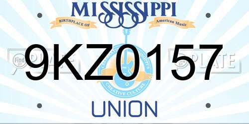 9KZ0157 Mississippi License Plate