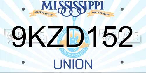 9KZD152 Mississippi License Plate