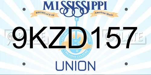 9KZD157 Mississippi License Plate