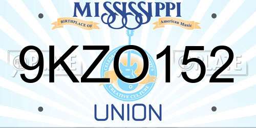 9KZO152 Mississippi License Plate
