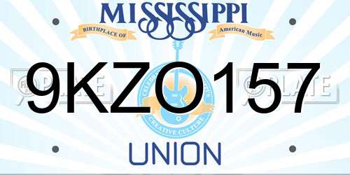 9KZO157 Mississippi License Plate