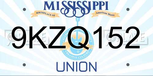 9KZQ152 Mississippi License Plate