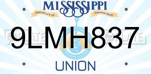 9LMH837 Mississippi License Plate