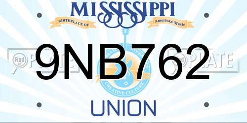 9NB762 Mississippi License Plate
