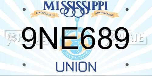 9NE689 Mississippi License Plate