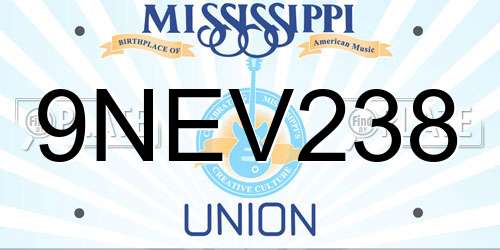 9NEV238 Mississippi License Plate
