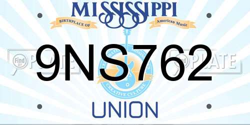 9NS762 Mississippi License Plate