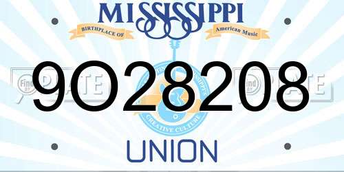9O28208 Mississippi License Plate