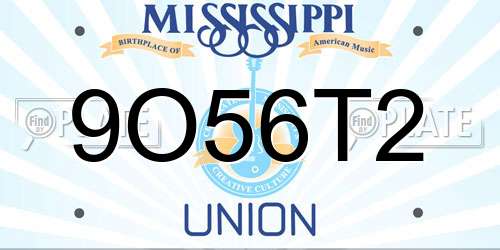 9O56T2 Mississippi License Plate