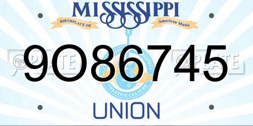 9O86745 Mississippi License Plate