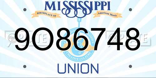 9O86748 Mississippi License Plate