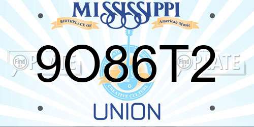 9O86T2 Mississippi License Plate