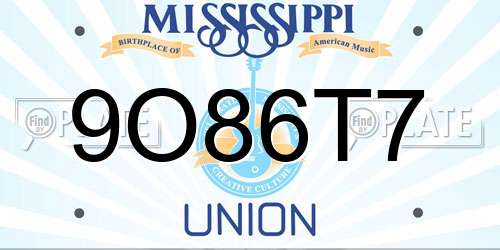 9O86T7 Mississippi License Plate