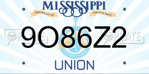 9O86Z2 Mississippi License Plate