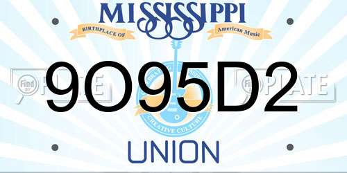 9O95D2 Mississippi License Plate